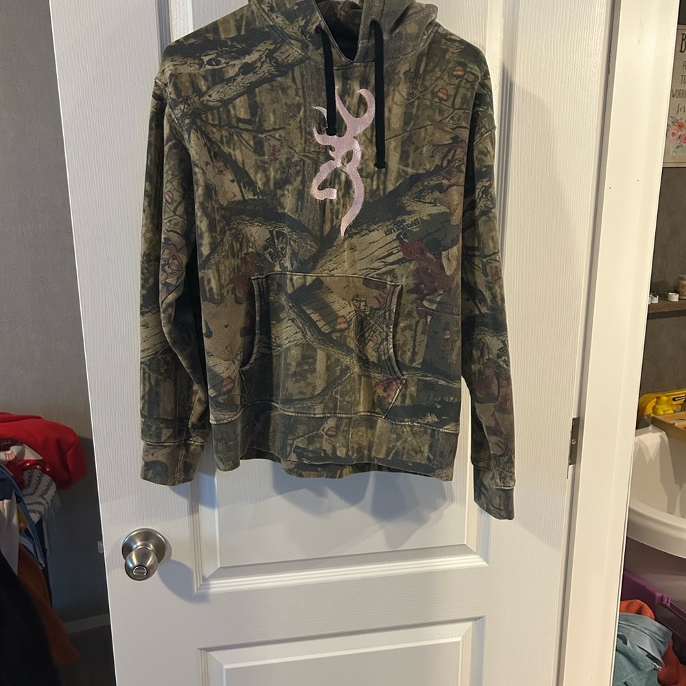 Camo Hoodie with Pink Logo